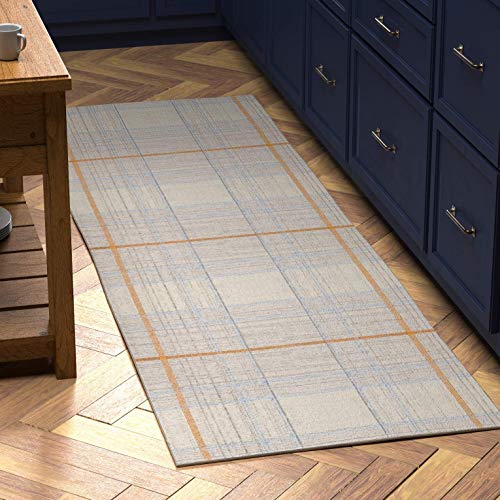 Stone & Beam Casual Plaid Runner Rug, 2' 6" x 8', Flatweave, Grey