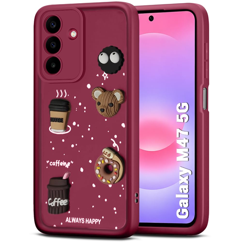 TheGiftKart Back Cover Case for Samsung Galaxy M47 5G | Cute Fun Cartoon 3D Bear Coffee Case | Full Camera Protection | Shockproof Back Cover Case for Samsung Galaxy M47 5G (Silicone, Maroon)-image-39