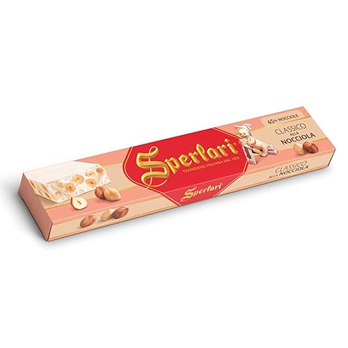 Sperlari Torrone - Caramelos italianos tradicionales Turrón duro gourmet con limón, vainilla y avellanas picadas crujientes Barra de caramelo