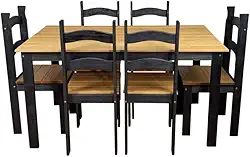 Jogo Mesa De Jantar 140x74 Com 6 Cadeiras Madeira Maciça(Preto/Mel,Liso)