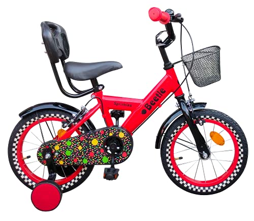 Beetle Sprinkles, 14T Kids Bike, 10' Frame, Red Colour, Single Speed Bike with Steel Frame & Chequered Tyres, Ideal for 4-6 Year olds, Height - 2.5 to 3.5feet