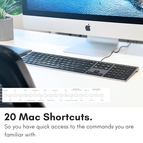 Macally Ultra-Slim USB Wired Computer Keyboard - Works Great as Both a Windows or Wired Mac Keyboard - Compatible Full Size Apple Keyboard with Numeric Keypad for Mac mini, iMac, MacBook - Space Gray