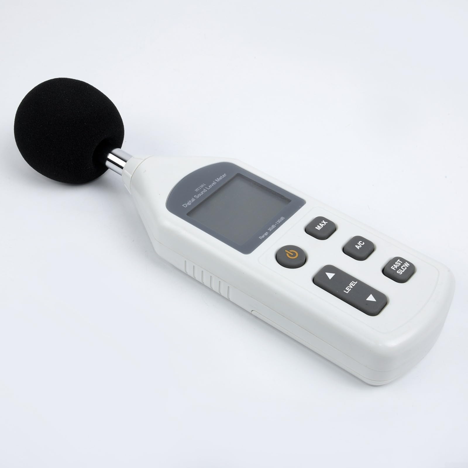 Medidor digital de nivel de sonido con pantalla LCD, precisión de ±1,5 dB, clasificación A/C, medición rápida/lenta, protocolo de datos para la industria y para obras de construcción, 30