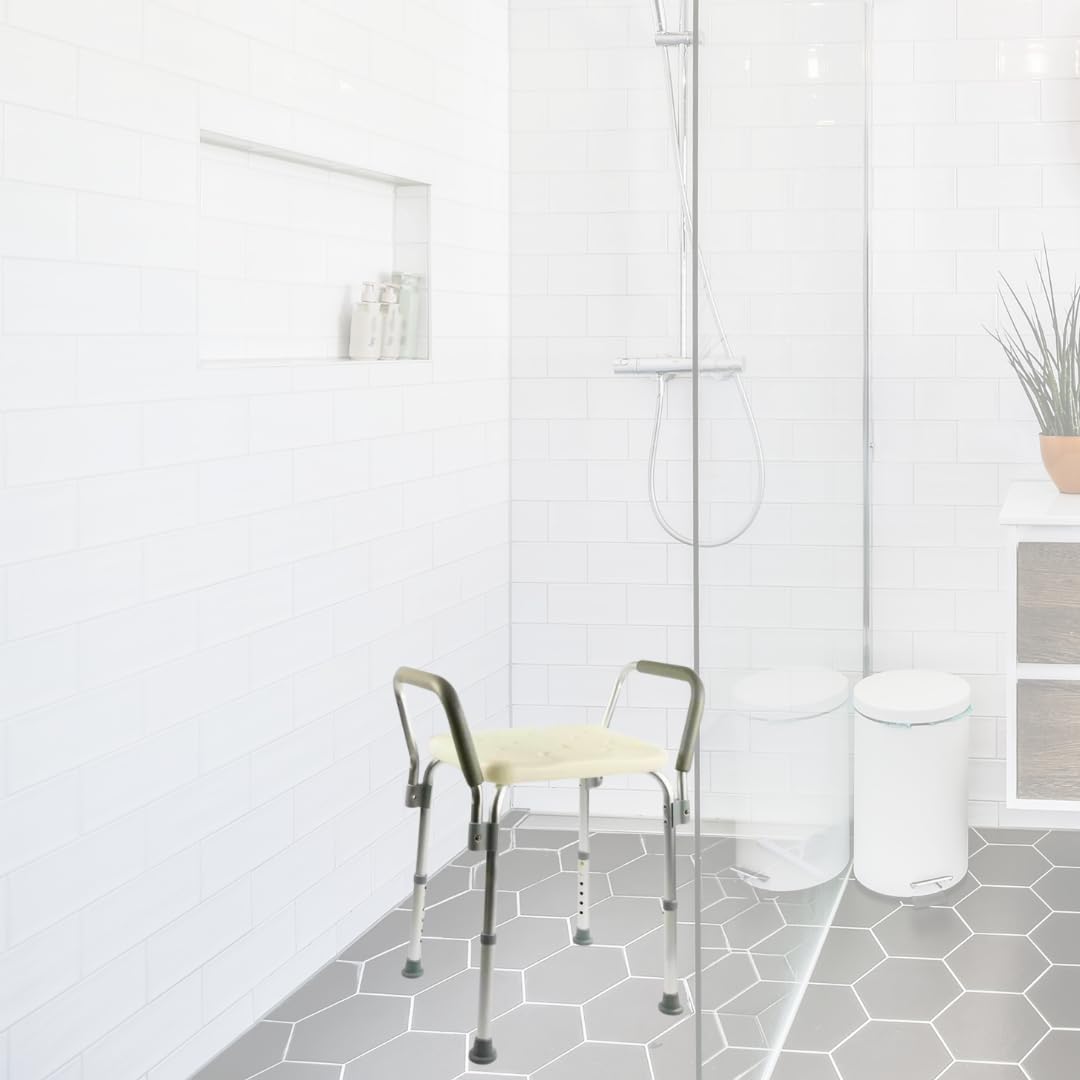 Silla Ducha y Taburete Baño Todo en 1. Taburete Ducha Ortopédico Mayores y Niños con Reposabrazos y Respaldo Premium. Silla Ducha Personas Mayores: Antideslizante, Regulable, Cómoda y Segura