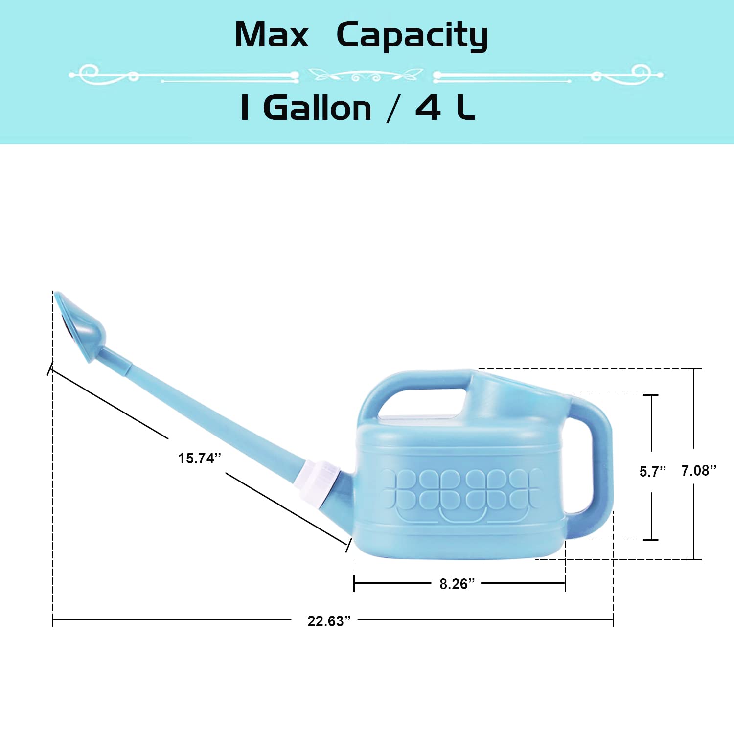 Arrosoir de jardin pour plantes d'intérieur et d'extérieur, arrosoir en plastique Ebristar de 3,8 l avec long bec et tête d'arrosage amovible rotative à 360 degrés, pot d'arrosage léger pour plantes