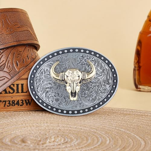Image of Turquoise Belt Buckle for Men Western Texas Longhorn Bull Rodeo Belt Buckle American Cowboy Chic Gift