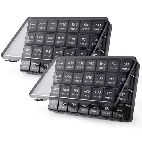 Image of Lifewit Monthly Pill Organizer Once a Day, 28 Day Pill Box, Black, 56 Grids