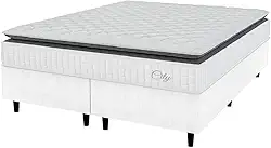 Cama Box Colchão Casal King Molas Ensacadas City Pillow Top 193x203x61cm Linho Branco/Cinza Hellen - Suporta até 110kg por Pessoa