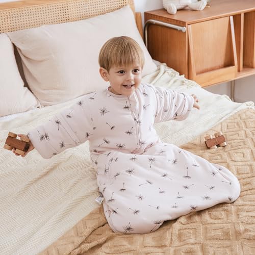 Image of HOUSBAY Baby Sleep Bag Wearable Blanket Sleep Sack with Detachable Sleeves 2.5tog Unisex Baby Sleeping Sack With 2-Way Zipper