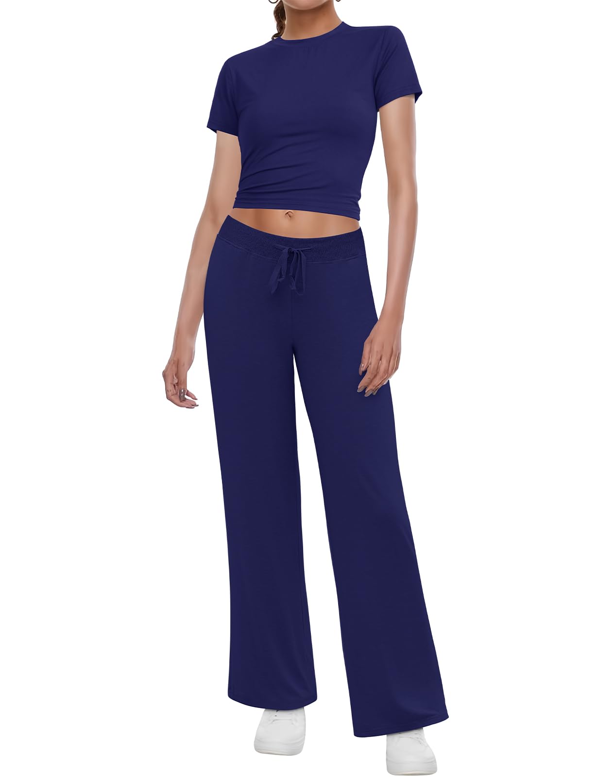 heekpek Conjunto Dos Piezas Mujer Verano Casual Conjunto Mujer Pantalon y Camisetas Manga Corta Top Suave Cómodo Elástico Conjunto Chándal Mujer