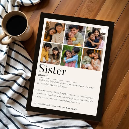 Image of Art Street Personalized Gift for Father, Dad Photo Frame | 6 Image Collage with Custom Text, Customized Photo Frame for Sister Rakhi, Wall Decor for Bedroom Living Room, A4 Size 8x12 Inch