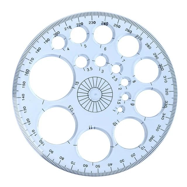 White Full Circle Template Plastic Round Protractor 360 Degree for Painting Drawing Drafting Tool 16 Circular Sizes,Technical Drawing Supplies,Protractors