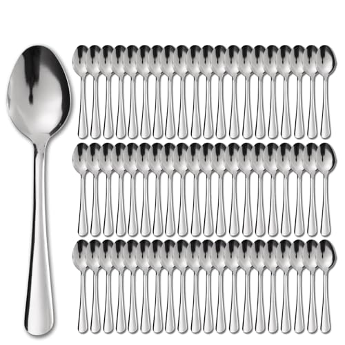 Image of 96 PCS Dinner Spoons Set - Windsor Stainless Steel Dinner Spoon 7.1 Inch with Dishwasher Safe Dessert Spoons, Metal Dessert Spoon, Silverware for Home, Kitchen or Restaurant
