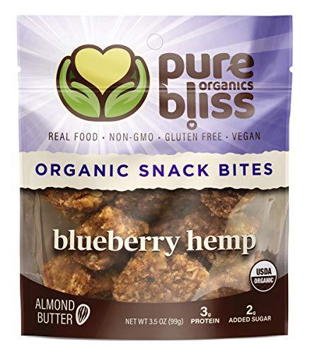 Organic Super Food Energy Bites - Blueberry Hemp - Non-GMO, Gluten Free, Vegan, Real Whole Food Healthy Snack Bites, Dairy Free, Soy Free Pure Bliss Organics: Blueberry Hemp 3-Pack x 3.5 oz