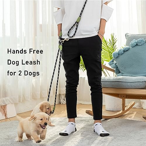 Doppelte Hundeleine, Freihändige Hundeleine, Crossbody-Leine zum Laufen und Spazierengehen, reflektierendes Nylon, sehr strapazierfähig, für große, mittlere und kleine Hunde, Schwarz