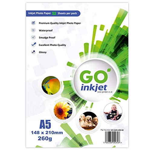 GO Inkjet A5 glanzend fotopapier, 260 g/m², 50 vellen plus een extra 2 vellen