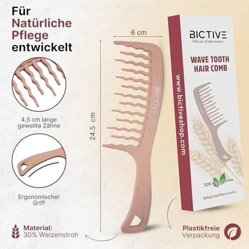 BICTIVE® Lockenkamm mit Gewellten, Breiten Zinken. Kamm für Locken, Entwirrt und Definiert Locken. Grober Kamm, Styling, Wide Tooth Comb, Entwirrbürste Lange Haare. Für Damen und Männer
