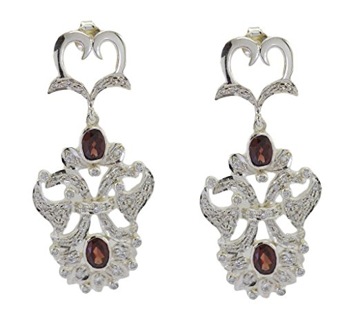 Boucle d'oreille grenat RIYO en argent 925 massif au design statuesque unique