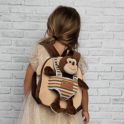 PERLETTI Kuscheltier Affe Rucksack Kleinkinder mit Plüsch Abnehmbar Weich - Kinderrucksack Plüschtier für Kindergarten Kinder 3 4 5 Jahren - Äffchen Plüschspielzeug Kindertasche - 22x25x3 cm (Affe)
