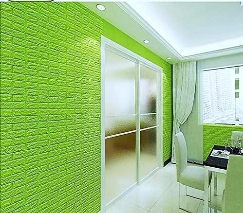 Image of Brick Wallpaper - Self Adhesive PE Foam Brick Design 3D Wall Stickers /DIY Wallpaper for Home Hotel Living Room Bedroom & Cafe (70 x 77cm, Appx. 5.8Sq Feet) (Light Green)-Pack of 1