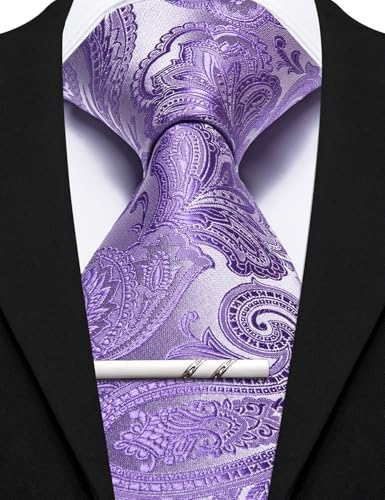 Image of Barry.Wang Paisley Tie for Men Silk Woven Necktie and Tie Clip Set Wedding Party Business Formal
