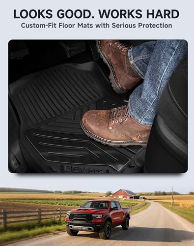 Image of Premium Color TPE Floor Mats for Ram 1500 Crew Cab 2019-2024 | Bucket Seats | All-Weather Custom Fit Floor Liners Full Set | Carbon Fiber Wing Design | No Rear Under-Seat Storage (Not Classic)