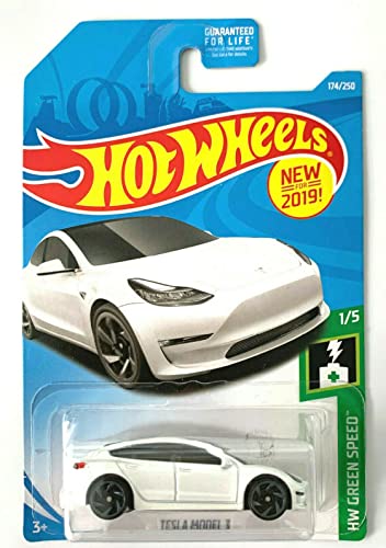 Hot Wheels Tesla Model 3 DieCast 1:5 Blanco 2019 miniatura 1