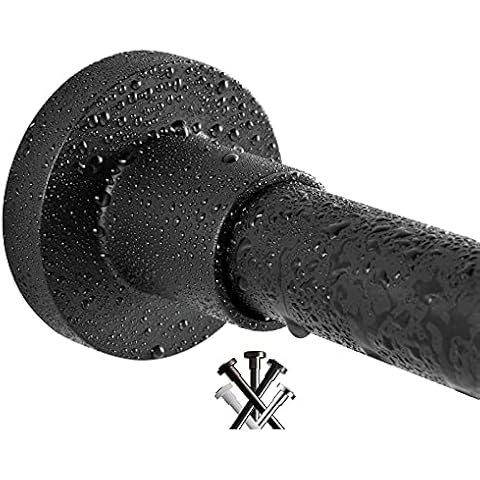 BRIOFOX Shower Curtain Rod 43-73 Inches Matte Black, Never Rust and Non-Fall Down Spring Tension Rod, Stainless Steel Cover