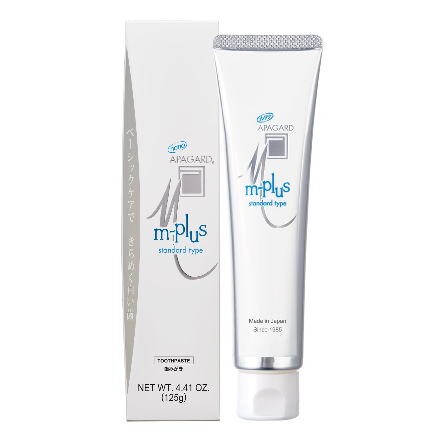 APAGARD® M-Plus, Sangi's Nano-Hydroxyapatite Toothpaste for Naturally Whiter Teeth, No Fluoride, for Family use, 125g / 4.4 oz, Mild Mint Flavor, Pack of 1