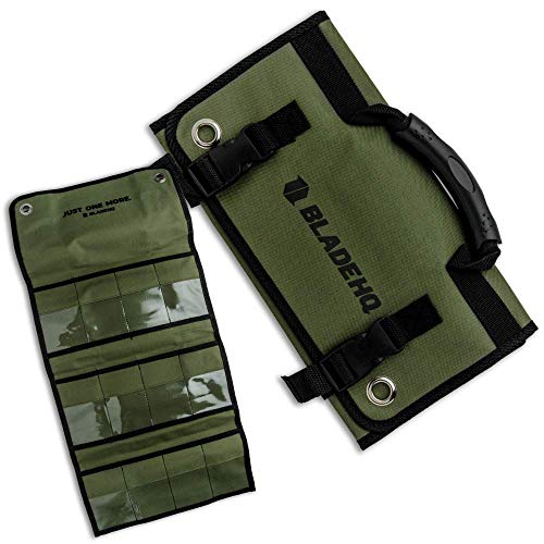 Blade HQ Knife Roll Bag Carry Case  Durable Nylon Storage Pocket With Hooks And Carrier Handle - OD Green