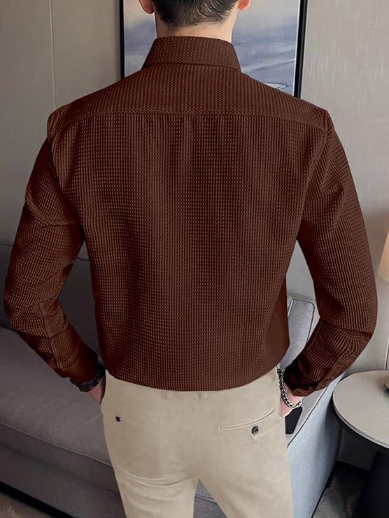 Image of GRECIILOOKS Men's Formal Button Down Shirt - Slim Fit Shirt's for Men | Textured Long Sleeve Polycotton| Business & Meeting Ready (Available in Plus Size)