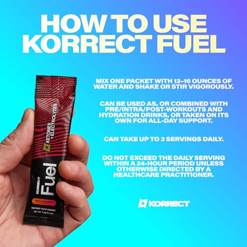 Image of Korrect Fuel Ketone Electrolyte Powder | Hydration, Focus, & Energy Support | Gluten Free, Sugar Free, Zero Calories | 15 Single-Serve Packets, Melonberry