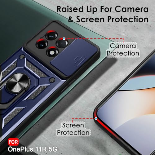 Image of TheGiftKart Tough Armor Bumper Back Cover Case for OnePlus 11R 5G | Ring Holder & Kickstand in-Built | 360 Degree Protection Back Case Cover for OnePlus 11R 5G (PC & TPU, Sliding Camera Cover, Blue)