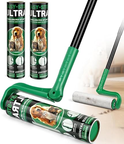 10 Large Lint Roller for Pet Hair Extra Sticky Long Handle Floor Sticky Rollers with Big Lint Roller Refills for Cleaning Carpets Cars Furniture Clothing and Pet Hair Green