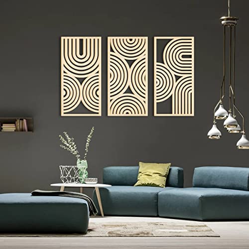 BINCUE 3 Panels Arches Shapes Wall Art Boho Decor Abstract 3D Hollow Wood Wall Art for Kitchen Bathroom Living Room Decorative - Image 5