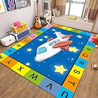 MUOUCTE Kids Room Area Rug, Galaxy Spaceship Indoor Area Carpet, Durable Cozy No Crease Non-Shedding Mat, Non-Slip Washable Living Room Bedroom Playroom Home Interior Decoration Rug