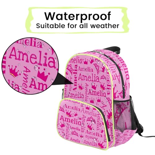 Personalized Toddler Kids Backpack, Custom Mini Backpacks for Preschool, Schoolbag for 1-6 Years Boys Girls Cute Crown Pink Pattern4