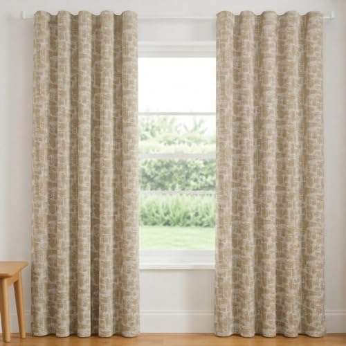 Image of FRESH FROM LOOM Premium 6 ft Curtains for Slider Track | Non-Ring Curtains | S-Wave Pleat | Non-Ring Curtains | S-Wave Pleat | Parda | Light Block Blackout Parde | (Beige | 6 Feet Long, 1pc Only)