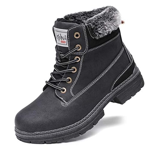 Cestfini Hiking Winter Snow Boots for Women - Black Ankle Work Boots for Women Faux Fur Lining Warm Boots RTW19-BLACK-7.5