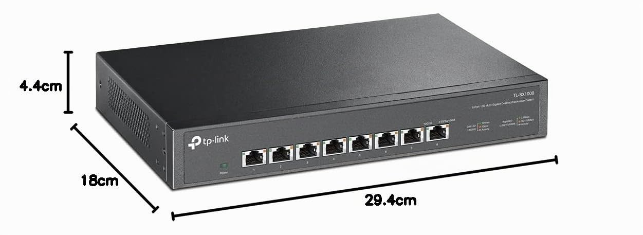 TP-Link TL-SX1008 - Switch ethernet, 8 x 10G, Plug & Play, silenciosa, NAS | Plug & Play, No Necesita Configuración. Diseño sin Ventilador, Silencioso. Carcasa Metálica.