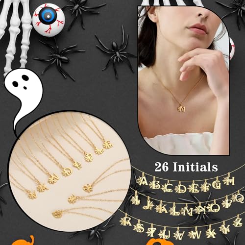 Halloween Necklace Halloween Gifts for Women Initial Necklace with Spider Web for Teen Girl Adjustable Dainty Gold Letter Necklaces for Her Girlfriend Daughter Halloweens Birthday Gift Basket Jewelry Decorations4