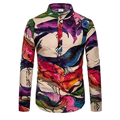 LHWY Camisa de Hombre Blusa de Camiseta Hawaiana de impresión de Lino...