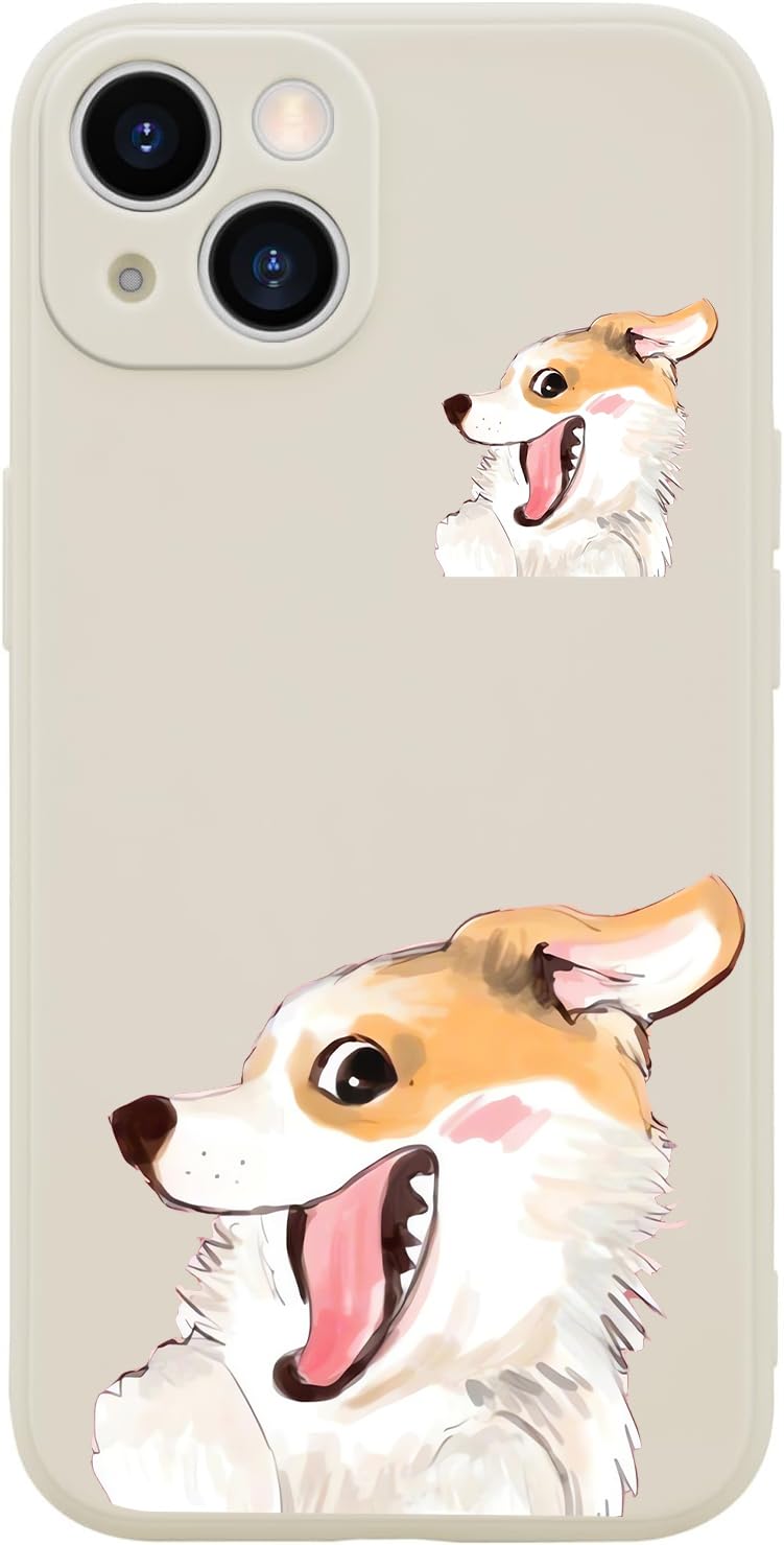 Houdqklee Funny Dog Case for iPhone 16e, Cute Cartoon Corgi Phone Case Cover Liquid Silicone Soft Gel Rubber Phone Cover with Microfiber Lining for