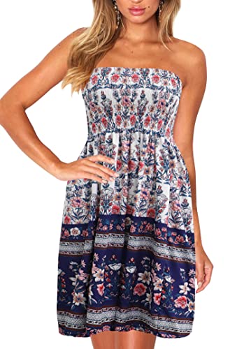 Image of Zyyfly Strapless Dress for Women Summer Beach Boho Smocked Tube Top Dress