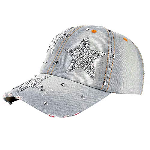 LEXUPA Women Men Stars Denim Rhinestone Baseball Cap Snapback Hip Hop Flat Hat(One Size,A) LEXUPA Women Men Stars Denim Rhinestone Baseball Cap Snapback Hip Hop Flat Hat(One Size,A)