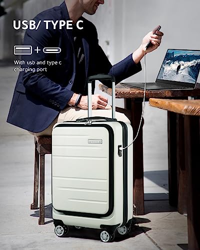 Luggex Expandable 20 Inch Carry On Luggage With Wheels, White Hard Shell Luggage With Usb Port And Pocket Compartment, Travel Carry On Suitcase Airline Approved #TOP1