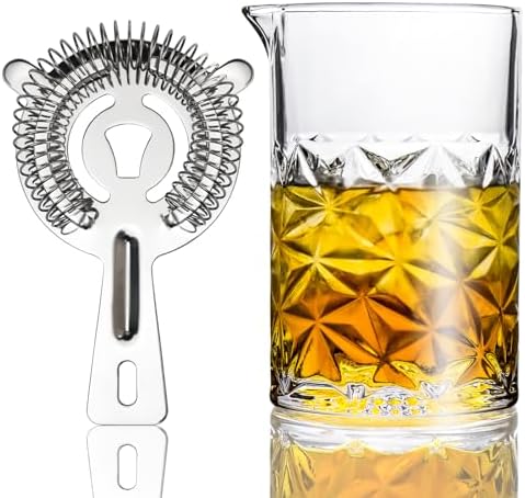 Cocktail Mixing Glass with Strainer Set, 24 oz Crystal Stirring Glass with 304 Stainless Steel Strainer, Elegant and Professional Barware Tools, Bartender Gifts for Men, Housewarming Gift - Thumbnail 2