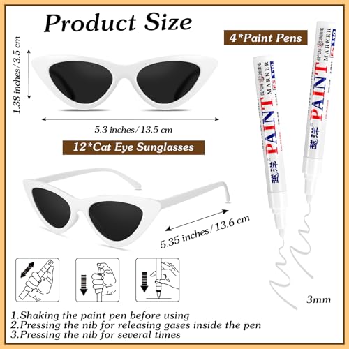 Image of Flutesan 12 Pcs Wedding Personalised Sunglasses Bulk Custom Cat Eye Sunglasses with 4 Paint Pens for DIY Custom Party Favors