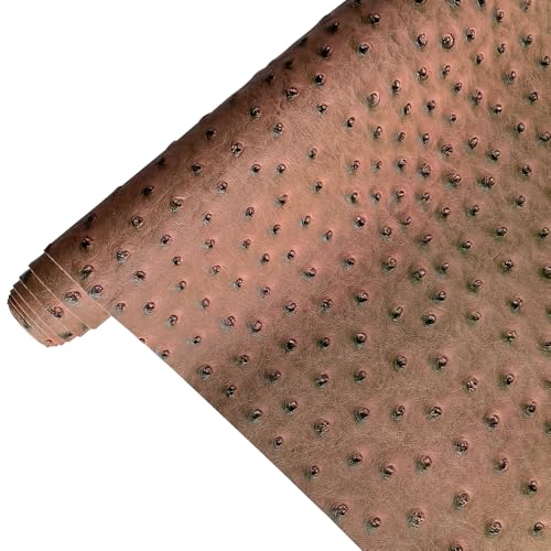 Ostrich Faux Leather Vinyl Roll 12 x 53 inches Solid Textured Synthetic Crafts Fabric for Leather Keychains Purse Wallets Making Upholstery Decoration (Brown) (XHT-412203)