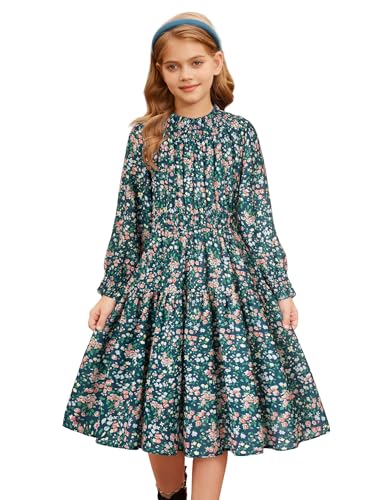 GRACE KARIN Kids Girls Green Christmas Dress Long Sleeve Elegant Cute Flower Print Dress Green 6 Years